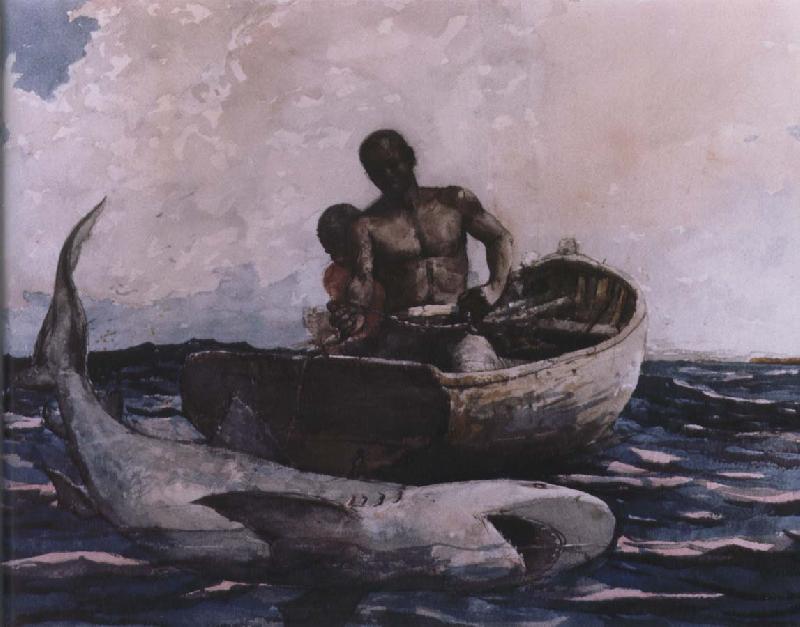 Winslow Homer shark fishing oil painting image